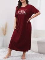 Women'S Plus Casual Lounge Dress, Plus Size Slogan Print Short Sleeve Round Neck Sleep Dress - Image 7
