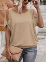 Women'S Light Blue Casual Crew Neck Short Sleeve T-Shirt With Tie-Back Detail - Soft Polyester Summer Top For Casual Attire, Ladies T Shirts - Image 6