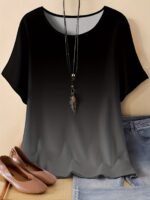 Plus Size, Oriented Plus Size Minimalist Two-Tone Print T-Shirt Spring/Summer Casual Round Neck Short Sleeve Top For Women, No Accessories Included - Image 8