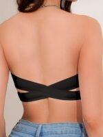 Women'S Strapless Back Cross Bandeau Bra With Dual Non-Slip Strips And Removable Pads, Sexy Seamless Design In White, Black, Wheat - Versatile For All Seasons, Everyday Wear|Strapless Bandeau|Wirefree Chest, Sexy Undergarment - Image 5