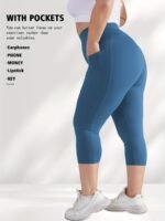 Women'S Plus Size High-Waisted Capri Leggings With Side Phone Pockets, Stretchy Workout Pants - Image 5