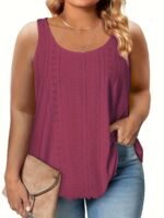 Plus Size Curved Hem Tank Top, Casual Crew Neck Sleeveless Tank Top For Summer, Women'S Plus Size?Clothing - Image 5