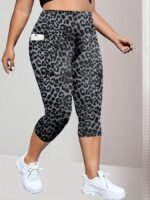 Plus Size High-Waisted Leopard Print Capri Pants With Side Pocket - Stretchy Casual Skinny Jeans For Spring/Summer/Fall, Casual Wear|Leopard Print Pants|Stretchy Fabric - Image 3