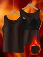 Women'S Ribbed Tank Top With Built-In Bra Pads & 2-In-1 Vest Design - No Underwear Needed, Striped Pattern, Hand Wash Only For Workouts & Casual Wear, Casual, Clothing, Modern, Durable Fabric, Comfortable Fit, Clothing, Stylish, Soft Material, Women - Image 5