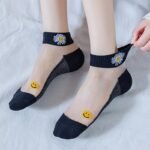 5 Pairs Of Floral Prints With Contrasting Fishnet Stockings, Breathable And Comfortable Ankle Socks, Women'S Stockings And Sweaters. - Image 7