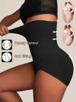 1Pc Women'S High-Waist Postpartum Shapewear Briefs, Seamless Nylon Knit Fabric, Solid Color, Tummy Control & Butt Lifting, Slimming Body Shaper Panties - Image 2