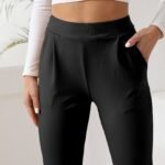 Women'S High-Waist Stretch Yoga Pants With Pockets - Black, Breathable & Lightweight For Fitness & Casual Wear