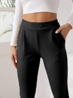 Women'S High-Waist Stretch Yoga Pants With Pockets - Black, Breathable & Lightweight For Fitness & Casual Wear