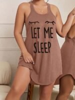 Women'S Plus Casual Sleep Dress, Plus Size Eyelash & Letter Print Racer Back Tank Nightdress - Image 2