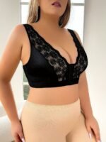 Women'S Plus Elegant Shapewear Top, Plus Size Floral Lace Front Front Closure Wide Strap Shapewear Bra - Image 5