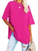 Women'S Plus Size Casual Short Sleeve T-Shirt - Vibrant Red Round Neck Loose Fit Tee, Machine Washable All-Season Comfort Top For Casual Attire, Ladies T Shirts, Soft Fabric Tee - Image 3