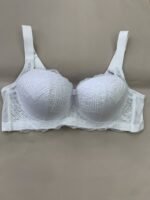 Plus Size Women'S Elegant Contrast Lace Underwire Bra - Anti-Sagging Comfort Fit, Medium Support Steel Boning & Non-Detachable Padded Cups, Solid Black For Everyday & Special Occasions, Special Occasion Lingerie | Pearl Charm Bra | Adjustable Straps