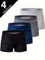 4Pcs Men'S Underwear, Polyester, Geometric-Pattern, Slight Stretch, Knit Fabric, 115G/M?, For Men - Image 5