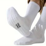 5 Pairs Men'S Mid-Calf Basketball Socks - Breathable Thick Towel Bottom, All-Season Moisture-Wicking Athletic Socks For Sports & Fitness, Usa Sizes 6-9, White, Sports Socks, Sports Footwear, Sleek Sock Design, Durable Sock Material, Workout Essentials, Sporty Look, Moisturewicking Fabric, Active Lifestyle