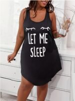Women'S Plus Casual Sleep Dress, Plus Size Eyelash & Letter Print Racer Back Tank Nightdress - Image 3