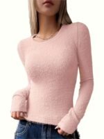 Women'S Cozy Crew Neck Sweater - Soft Long Sleeve Pullover, Solid White, Casual Spring/Fall Top With Button Detail, Perfect For Casual Attire, Sweater Shrug - Image 9