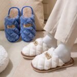 Women'S Plaid Color-Block Winter Slippers - Cozy Plush Faux Fur Lining, Non-Slip Pvc Sole, Soft Fabric Indoor House Shoes For Cold Floors, Grey & White Options, Cute Slippers, Plush Fur Interior, Durable Traction Footwear - Image 6