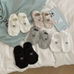 5 Pairs Women'S Ankle Socks With Cute Bow Detail - Breathable Lightweight No-Show Boat Socks For Casual & Athletic Wear, Assorted Neutral Colors, Machine Washable, Soft Fabric