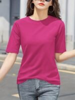 Women'S Elegant Solid Color Crew Neck T-Shirt, Short Sleeve Casual Summer Top, Lightweight Polyester Fabric, Regular Length, No Stretch, For Casual Attire - Image 8