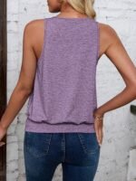 Women'S Casual V-Neck Knit Tank Top, 95% Polyester 5% Elastane, Solid Color Summer Sleeveless Shirt - Image 8