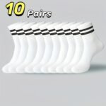Black And White Striped Minimalist Style Sports Casual Socks (3/5 Pairs) - Image 18