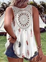 Elegant V-Neck Sleeveless Vest, Woven Non-Stretch Fabric, Pattern, With Contrasting Lace Details, For Women, With Voluminous Floral And Ruffles - Image 5