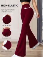 Women'S High-Waisted Black Flared Pants - High-Elastic Lightweight Breathable Yoga & Dance Pants With Tummy Control, 4-Way Stretch, Line-Up Hips For Casual & Workout Wear, Yoga Pants - Image 3