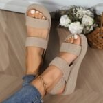 Women'S Chic Summer Platform Sandals - Casual Beige Slip-On With Comfortable Thick Sole, Round Toe Design For Beach & Travel, Easy-Care Eva Material - Image 2