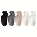 5-Pack Women'S Elegant Invisible No-Show Ankle Socks - Soft Polyester Blend, Seamless Comfort, All-Season Wear, Assorted Neutral Colors (White, Light Blue, Pink, Grey, Black), Cute Socks, Casual Footwear, Minimalist Design, Comfortable Wear - Image 5