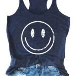 Smile Print Crew Neck Tank Top, Casual Sleeveless Tank Top For Summer, Women'S Clothing