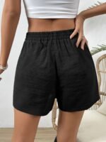 Women'S Casual Solid Color Navy Blue Knot Waist Shorts - Elastic Waistband, Drawstring Tie, Lightweight Fabric, Perfect For Spring/Summer/Fall, Beachwear Essentials, Knotted Waiststyle, No Stretch Material - Image 4