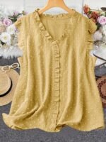 Plus Size Swiss Dot Blouse, Elegant Frill Trim Top For Summer, Women'S Plus Size Clothing - Image 7