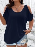 Women'S Elegant Off-Shoulder Round Neck T-Shirt - Soft Stretchy Fabric, Solid Color Summer Casual & Formal Wear, Hand Wash Only, Everyday Comfort Tee, Elegant Shirt, Comfortable Fit Shirt - Image 4