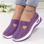 Women'S Breathable Knit Sneakers - Slip-On Low Top Sneakers With Plain Toe, Lightweight Pvc Sole, And Comfortable Fabric Upper For All-Day Wear (Green, Blue, Black, Purple, Pink), Casual Footwear | Minimalist Design | Breathable Fabric - Image 9
