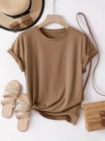Solid Crew Neck Simple T-Shirt, Casual Short Sleeve T-Shirt For Spring & Summer, Women'S Clothing - Image 6