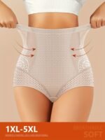 Miotan Women'S High-Waist Tummy Control Shapewear Panties, 1Xl-5Xl, Breathable Mesh Lace Design, Grey, Comfort Fit For Casual Attire, Tummy Control Underwear, Miotan