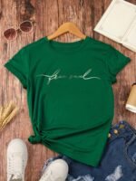 Letter Print T-Shirt, Casual Short Sleeve Crew Neck Top For Spring & Summer, Women'S Clothing - Image 4