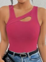 Women'S Sexy Slim Fit Sleeveless Boat Neck Tank Top - Stretchy Knit Fabric With Keyhole Cutouts, All-Season Versatile Wear, Machine Washable Solid Color, Ladies Tank Tops - Image 6