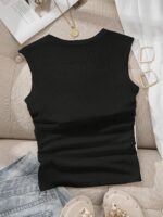 Women'S Y2K Style Solid Color Square Neck Tank Top, 250G Polyester Non-Padded Ribbed Knit Vest For All Seasons, Fashion Sleeveless Shir - Image 8