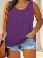 2024 Hot New Summer Women'S Plus Size Casual Button-Up Tank Tops - Image 4