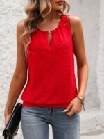 Women'S Elegant Sleeveless Vest With Decorative Buttons - Semi-Sheer Round Neck Lightweight Top, Mint Green Medium Stretch Machine Washable For Spring/Summer Casual & Formal Wear, Sleeveless Vests, Spring Fashion, Butterfly Motif, Nontransparent Fabric