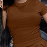 Solid Color Crew Neck T-Shirt, Casual Short Sleeve Top For Spring & Summer, Women'S Clothing