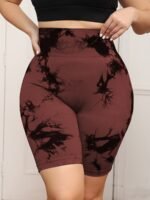 Plus Size Women'S High-Waisted Tummy Control Yoga Shorts - Tie-Dye Design, Stretchy Machine-Washable Fabric For Summer Workouts & Casual Wear, Tummy Control Shorts, Stylish Workout Apparel, Highelastic Fabric - Image 6