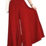 Plus Size Women'S Elegant Casual Wide-Leg Pants With Elastic Waist & Smocking Detail - Solid Color Non-Stretch Fabric, Middle Eastern-Inspired Design For All-Season Versatile Wear