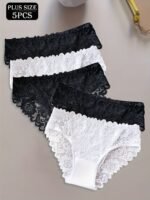 5-Pack Women'S Plus Size Lace Stitching Underwear - Elegant Floral Print, Breathable & Comfortable Mid-Rise Briefs (Xl-5Xl), Daily Wear Underwear | Feminine Elegance | Intricate Lace Detail - Image 2