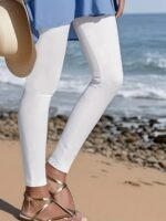 Women'S Plus Size High-Waist Stretchy Solid Color Leggings - Casual & Comfortable, Perfect For Beach Outings, All-Season Wear