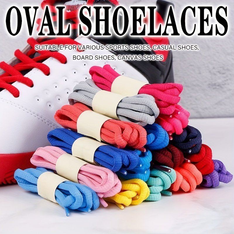product-fancy-c4566c46-ef33-4e17-a301-d5be7940d372.jpg 1Pair Oval Shoelaces For Various Sports, Casual, And Canvas Shoes - Durable Polyester And Spandex, Simple Solid Colors, Hand Washable, Knit Design With Rainbow Details - Image 1