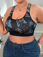 Plus Size Women'S Bra - No Underwire, Breathable Mesh With Vibrant Butterfly Print, Adjustable Straps, Medium Stretch, Ideal For Casual Attire, Comfortable Undergarment | Vibrant Print Top | Breathable Fabric - Image 2