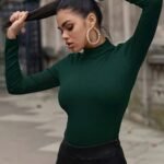 Slim Mock Neck Plain Color T-Shirt, Casual Long Sleeve Top For Spring & Fall, Women'S Clothing