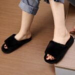Women'S Elegant Faux Fur Slippers, All-Season Soft Indoor Home Slip-On Shoes, Solid Color, Fabric Upper/Inner, Eva Sole, Warm Comfort - Image 2